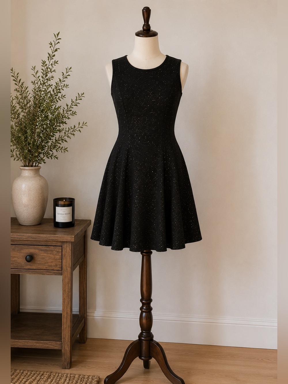 Black Gold Sparkle Fit & Flare Cocktail Holiday Party Dress Size Small